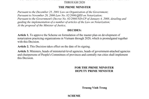 Decision No. 250/QD-TTg, approving the scheme on formulation of the master plan for development of notarization practicing
