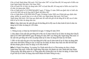 Thông tư 03/2010/TT-NHNN mức lãi suất tiền gửi tối đa bằng đô la Mỹ tổ chức kinh tế tại tổ chức tín dụng