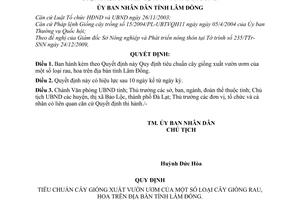 Quyết định 07/2010/QĐ-UBND tiêu chuẩn cây giống xuất vườn ươm rau, hoa trên địa bàn tỉnh Lâm Đồng