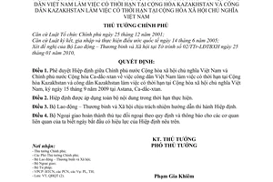 Quyết định 244/QĐ-TTg phê duyệt Hiệp định giữa Việt Nam Ca-dắc-xtan công dân Việt Nam làm có thời hạn