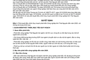 Quyết định 341/QĐ-UBND phê duyệt điều chỉnh Quy hoạch phát triển công nghiệp tỉnh Thái Nguyên đến năm 2020