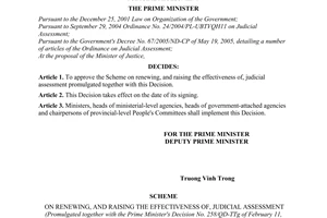 Decision No. 258/QD-TTg, approving the scheme on renewing, and raising the effectiveness of, judicial assessment