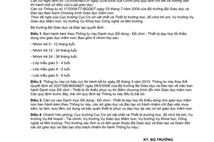 Thông tư 02/2010/TT-BGDĐT  danh mục đồ dùng - đồ chơi - thiết bị dạy học tối thiểu dùng cho giáo dục mầm non
