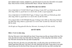 Quyết định 362/QĐ-BTC 2010 nhiệm vụ quyền hạn cơ cấu tổ chức Kho bạc nhà nước