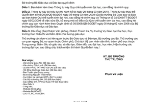 Thông tư 03/2010/TT-BGDĐT  Quy chế tuyển sinh đại học, cao đẳng hệ chính quy