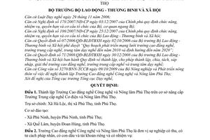 Quyết định 228/QĐ-LĐTBXH  thành lập Trường Cao đẳng nghề Công nghệ và Nông lâm Phú Thọ