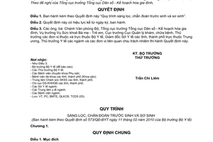 Quyết định 573/QĐ-BYT  Quy trình sàng lọc, chẩn đoán trước sinh