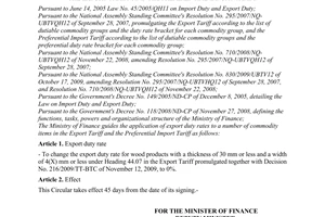 Circular No. 23/2010/TT-BTC, amending the export duty rates
