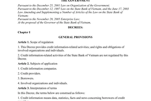 Decree No. 10/2010/ND-CP, on credit information-related activities