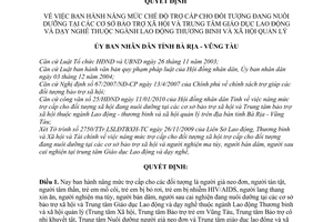 Quyết định 04/2010/QĐ-UBND về nâng mức chế độ trợ cấp cho đối tượng đang nuôi dưỡng tại các Cơ sở bảo trợ xã hội và Trung tâm giáo dục lao động và dạy nghề thuộc ngành lao động thương binh và xã hội quản lý do Ủy ban nhân dân tỉnh Bà Rịa - Vũng Tàu ban hành