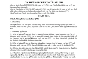 Quyết định 10/QĐ-CKTrVB chức năng, nhiệm vụ, quyền hạn các phòng thuộc Cục Kiểm tra văn bản quy phạm pháp luật