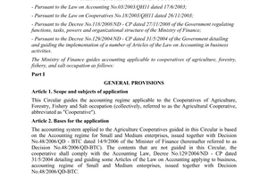 Circular No. 24/2010/TT-BTC of February 23, 2010, guiding accounting applicable to cooperatives of agriculture, forestry, fishery and salt occupation