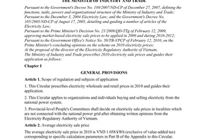 Circular No. 08/2010/TT-BCT, providing 2010 electricity