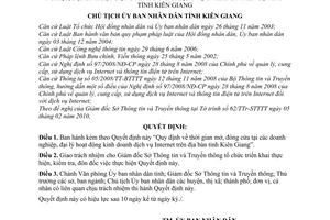 Quyết định 05/2010/QĐ-UBND thời gian mở, đóng cửa tại các doanh nghiệp, đại lý hoạt động kinh doanh dịch vụ Internet