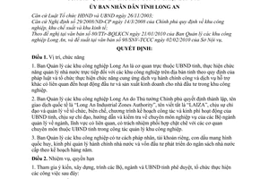 Quyết định 06/2010/QĐ-UBND  chức năng, nhiệm vụ, quyền hạn cơ cấu tổ chức của Ban Quản lý các khu công nghiệp Long An