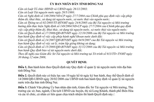 Quyết định 07/2010/QĐ-UBND quản lý tài nguyên nước trên địa bàn tỉnh Đồng Nai