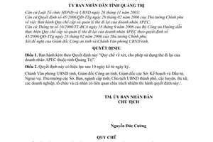 Quyết định 04/2010/QĐ-UBND Quy chế xét, cho phép sử dụng thẻ đi lại của doanh nhân APEC  tỉnh Quảng Trị