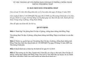 Quyết định 11/QĐ-UBND-TL 2010 văn phòng Ban Chỉ đạo phòng chống tham nhũng Đồng Tháp