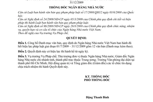 Quyết định 360/QĐ-NHNN  công bố Danh mục văn bản, quy định đã hết hiệu lực pháp luật giai đoạn 01/7/2009 – 31/12/2009