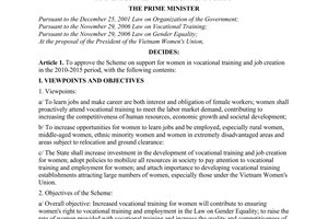 Decision No. 295/QD-TTg February 26, 2010, approving the scheme on support for women in vocational training and employment in the 2010-2015 period