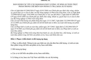 Thông tư 09/2010/TT-BNNPTNT  yêu cầu đảm bảo chất lượng, vệ sinh an toàn thực phẩm trong chế biến sản phẩm cá tra, basa xuất khẩu
