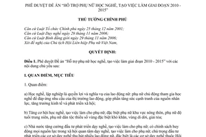 Quyết định 295/QĐ-TTg phê duyệt Đề án Hỗ trợ phụ nữ học nghề, tạo việc làm giai đoạn 2010 - 2015