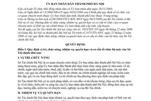 Quyết định 12/2010/QĐ-UBND vị trí, chức năng, nhiệm vụ, quyền hạn cơ cấu tổ chức bộ máy Sở Tài chính Hà Nội