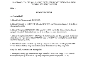 Hướng dẫn 119/HD-SXD hoạt động Ban Quản lý dự án đầu tư xây dựng công trình