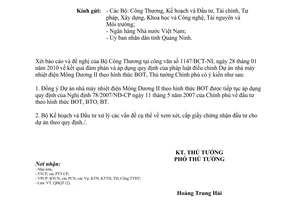 Công văn số 217/TTG-QHQT pháp luật điều chỉnh Dự án nhiệt điện Mông Dương II