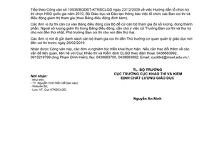 Công văn 637/BGDĐT-KTKĐCLGD điều động cán bộ coi thi kỳ thi chọn học sinh giỏi