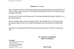 Công văn 1021/VP-PCNC triển khai Quyết định 06/2010/QĐ-TTg