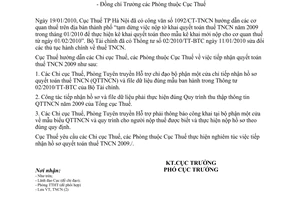 Công văn 2865/CT-TNCN tiếp nhận hồ sơ quyết toán thuế thu nhập cá nhân năm 2009