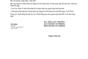 Công văn 561/BTC-TCT kéo dài thời hạn nộp hồ sơ khai thuế