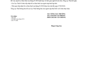 Công văn 561/TCT-VP kéo dài thời hạn nộp hồ sơ khai thuế