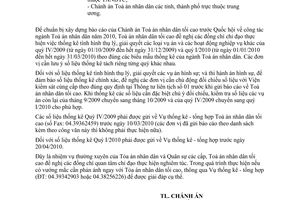 Công văn 23/TA-TKTH thống kê Quý IV/2009  Quý I/2010
