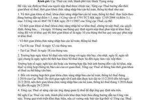 Công văn 620/TCT-KK hướng dẫn thời gian khoá Sổ thuế, Báo cáo kế toán, thống kê thuế