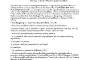 Officail Dispatch No. 918/NHNN-TTGSNH, Ref developing commercial banks network