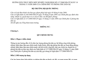 Thông tư 21/2010/TT-BQP hướng dẫn Nghị định 117/2008/NĐ-CP  phòng thủ dân sự