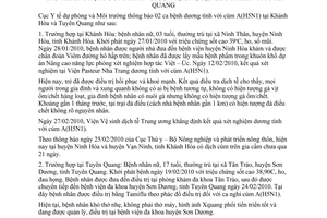 Thông báo 271/TB-DPMT 02 trường hợp dương tính cúm a(H5N1) tại Khánh Hòa Tuyên Quang