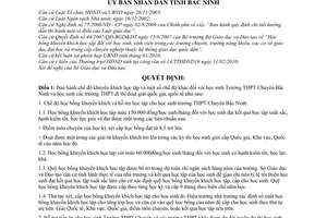 Quyết định 11/2010/QĐ-UBND  chế độ khuyến khích học tập học sinh Trường trung học phổ thông Chuyên Bắc Ninh