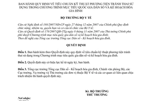 Quyết định 714/QĐ-BYT  tiêu chuẩn kỹ thuật phương tiện tránh thai