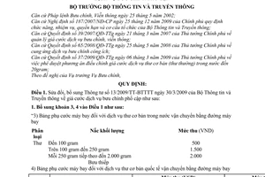 Thông tư 07/2010/TT-BTTTT sửa đổi Thông tư 13/2009/TT-BTTTT giá cước dịch vụ bưu chính phổ cập