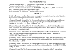 Decision No. 16/2010/QD-TTg, amending and annulling a number of provisions
