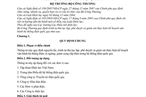 Thông tư 09/2010/TT-BCT trình tự thủ tục lập, phê duyệt giám sát thực hiện kế hoạch vận hành hệ thống điện quốc gia