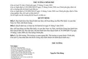 Quyết định 20/2010/QĐ-TTg  Quy chế hoạt động Đảo Phú Quốc cụm đảo Nam An Thới, tỉnh Kiên Giang