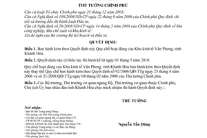 Quyết định 18/2010/QĐ-TTg Quy chế hoạt động Khu kinh tế Vân Phong, tỉnh Khánh Hòa