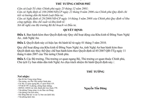 Quyết định 21/2010/QĐ-TTg  Quy chế hoạt động Khu kinh tế Đông Nam Nghệ An , tỉnh Nghệ An