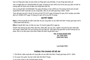 Quyết định 205/2010/QĐ-UBND Đề án kiểm soát dân số vùng biển ven biển Ninh Thuận
