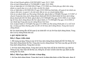 Thông tư 29/2010/TT-BTC hướng dẫn cơ chế quản lý tài chính Sở Giao dịch chứng khoán, Trung tâm Lưu ký chứng khoán