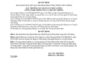 Quyết định 54/QĐ-QLCL mẫu kết quả đo kiểm định công trình viễn thông